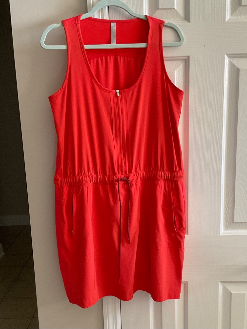 Athleta Coral Red Sleeveless Dress w/ shorts with Front Zip